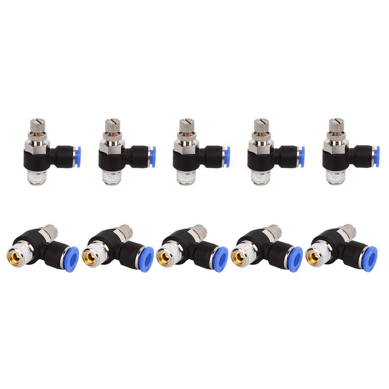 SNS 1/4"Tube OD x 1/8 NPT 90 Degree Elbow Air Flow Control Valve Push To Connect Fitting Speed control valve(10 PCS) JSC1/4-N01 - Image 1